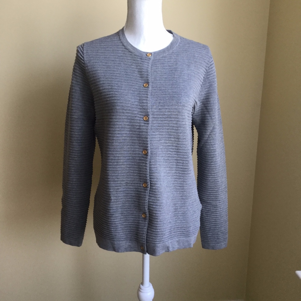 Lands' End Gray Cardigan, Sz Small, Button Front